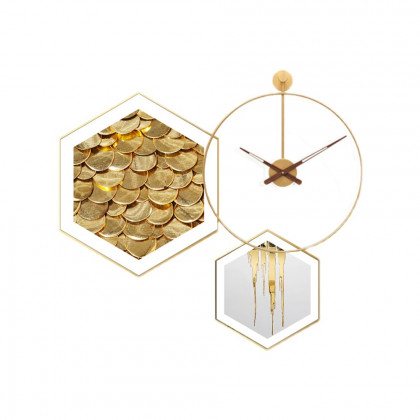 HMR - 3-Piece Modern Geometric Wall Clock Decor Set Canvas Painting Wall Art with Aluminum Frame