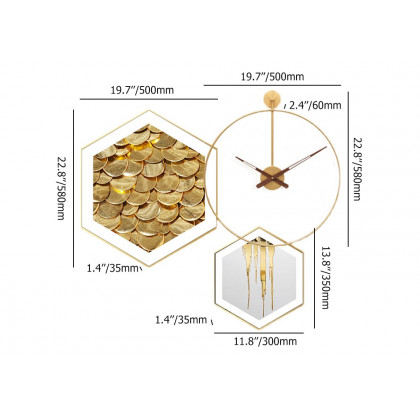 HMR - 3-Piece Modern Geometric Wall Clock Decor Set Canvas Painting Wall Art with Aluminum Frame