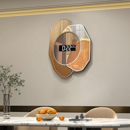 HMR - 20.9" LED Digital Display Abstract Acrylic Wall Clock Modern Decor Art in Orange