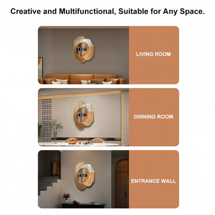 HMR - 20.9" LED Digital Display Abstract Acrylic Wall Clock Modern Decor Art in Orange