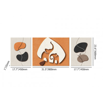 HMR - 3-Pieces Elephant Wall Decor Set Modern 3D Abstract Geometric Painting Art Living Room