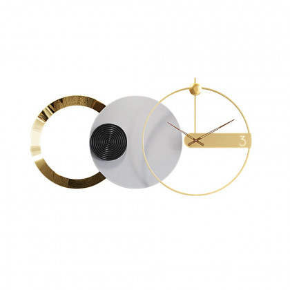 HMR - 33" x 18" Large Round Gray & Gold Wall Clock with Wood Pointer Modern Home Decor Art