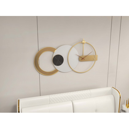 HMR - 33" x 18" Large Round Gray & Gold Wall Clock with Wood Pointer Modern Home Decor Art