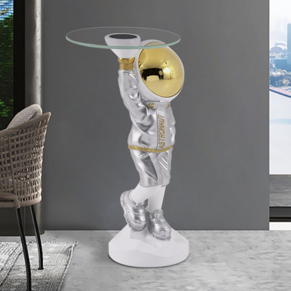 HMR - 23.6" Silver Astronaut Floor Statue Sculpture Decor Art Side Table with Wireless Charger