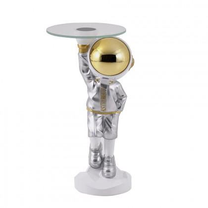 HMR - 23.6" Silver Astronaut Floor Statue Sculpture Decor Art Side Table with Wireless Charger