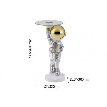 HMR - 23.6" Silver Astronaut Floor Statue Sculpture Decor Art Side Table with Wireless Charger