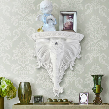 HMR 3D Traditional Resin Elephant Wall Mounted Shelves Floating Art Wall Shelf - White
