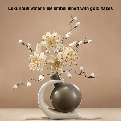 HMR - Creative Silver Deer Decoration Artificial Flower Set Golden Artificial Flowers in Vase