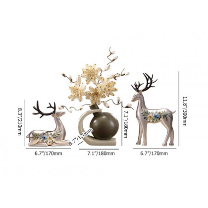 HMR - Creative Silver Deer Decoration Artificial Flower Set Golden Artificial Flowers in Vase