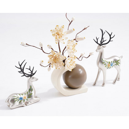 HMR - Creative Silver Deer Decoration Artificial Flower Set Golden Artificial Flowers in Vase