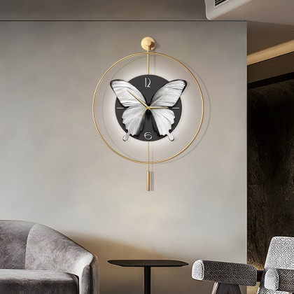 HMR - LED Golden Butterfly Silent Pendulum Remote Control Adjustable Wall Clock