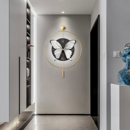 HMR - LED Golden Butterfly Silent Pendulum Remote Control Adjustable Wall Clock