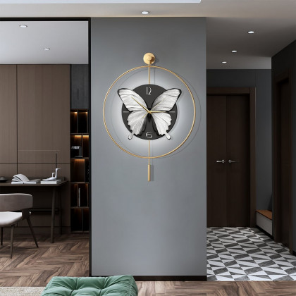 HMR - LED Golden Butterfly Silent Pendulum Remote Control Adjustable Wall Clock