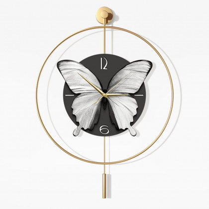 HMR - LED Golden Butterfly Silent Pendulum Remote Control Adjustable Wall Clock