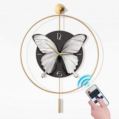 HMR - LED Golden Butterfly Silent Pendulum Remote Control Adjustable Wall Clock
