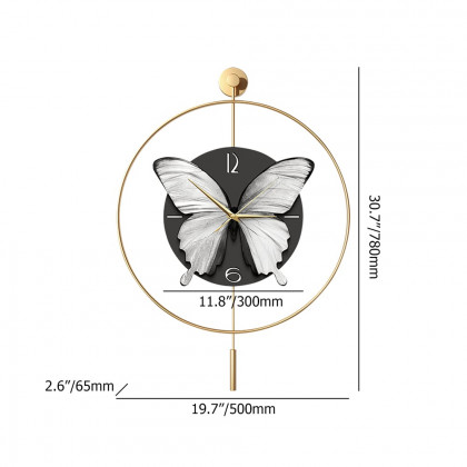 HMR - LED Golden Butterfly Silent Pendulum Remote Control Adjustable Wall Clock