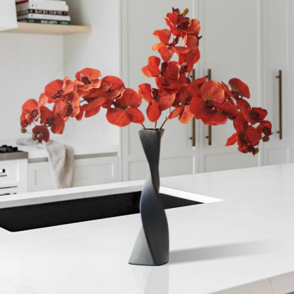HMR - Modern Creative Orange Orchid Artificial Flower Arrangement in Black Vase