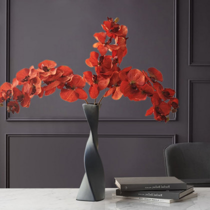 HMR - Modern Creative Orange Orchid Artificial Flower Arrangement in Black Vase