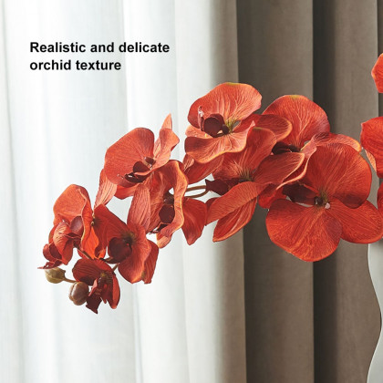 HMR - Modern Creative Orange Orchid Artificial Flower Arrangement in Black Vase