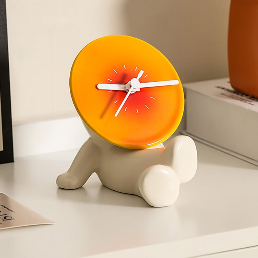 HMR - Modern Novelty Ceramic White & Orange Table Clock Home Decoration