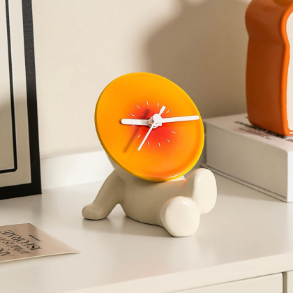 HMR - Modern Novelty Ceramic White & Orange Table Clock Home Decoration