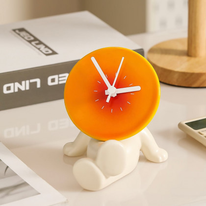 HMR - Modern Novelty Ceramic White & Orange Table Clock Home Decoration