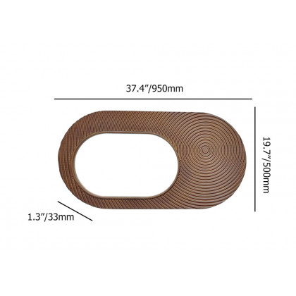 HMR - 37.4" Large Brown Oval Wall Mirror Decor with Circle Texture Frame Living Room Bedroom