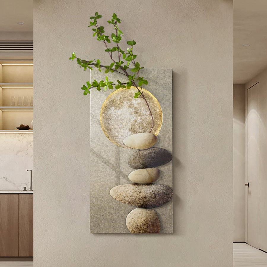 HMR - 31.5" LED Wall Art Japandi Abstract Geometric Acrylic Stone Shape Decor USB Lighting