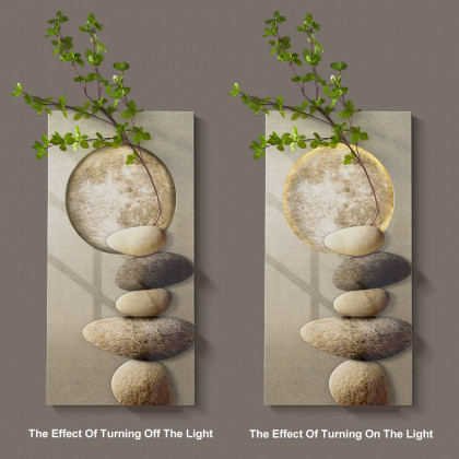 HMR - 31.5" LED Wall Art Japandi Abstract Geometric Acrylic Stone Shape Decor USB Lighting