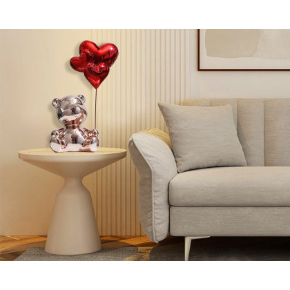 HMR Cute Pink Bear Statue Sculpture Ornament Decor with Red Heart Balloons - Red, 4.7"W x 3.9"D x 10.4"H
