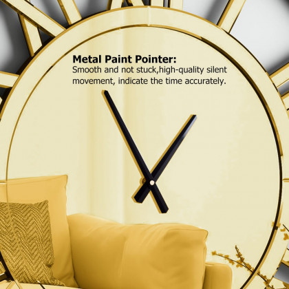HMR - 23" Large Round Roman Numeral Silent Wall Clock Modern Acrylic Mirror Decor Art in Gold