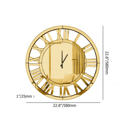 HMR - 23" Large Round Roman Numeral Silent Wall Clock Modern Acrylic Mirror Decor Art in Gold