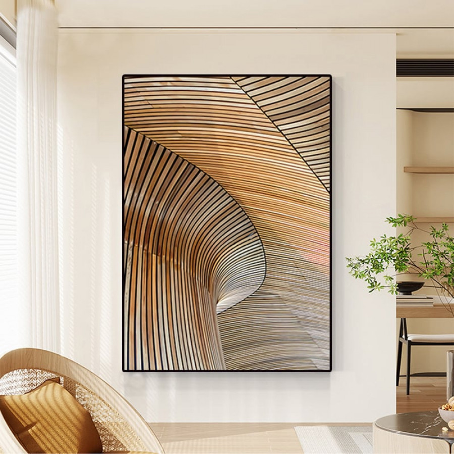 HMR - Modern Geometric Lines Wall Decor Abstract River Painting Art Canvas Prints with Frame