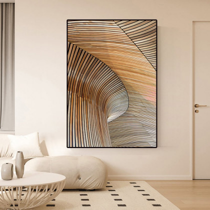 HMR - Modern Geometric Lines Wall Decor Abstract River Painting Art Canvas Prints with Frame