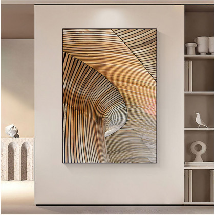 HMR - Modern Geometric Lines Wall Decor Abstract River Painting Art Canvas Prints with Frame