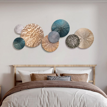 HMR - 3D Art Deco Large Metal Round Textured Wall Decor for Living Room Bedroom