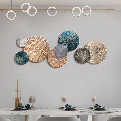 HMR - 3D Art Deco Large Metal Round Textured Wall Decor for Living Room Bedroom