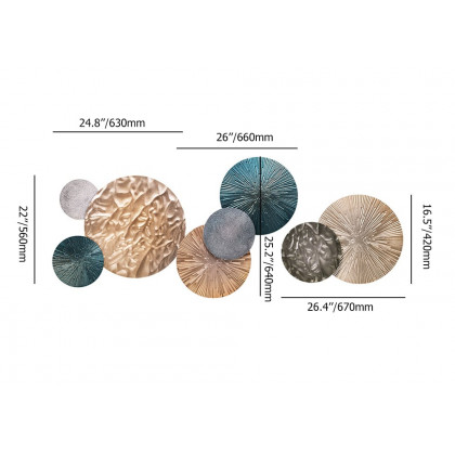 HMR - 3D Art Deco Large Metal Round Textured Wall Decor for Living Room Bedroom