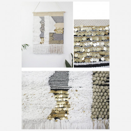 HMR - Modern Woven Black and Gold Blend Tapestry Macrame Wall Hanging