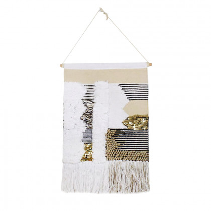 HMR - Modern Woven Black and Gold Blend Tapestry Macrame Wall Hanging