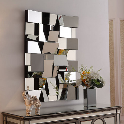 HMR - 39.4" Glam Irregular Silver Decorative Frameless Earthquake Wall Mirror