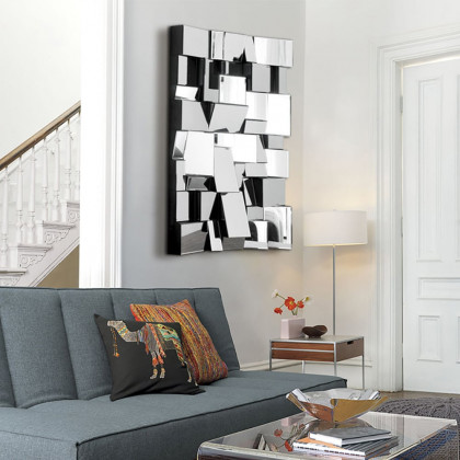 HMR - 39.4" Glam Irregular Silver Decorative Frameless Earthquake Wall Mirror