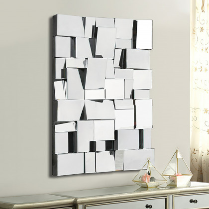 HMR - 39.4" Glam Irregular Silver Decorative Frameless Earthquake Wall Mirror
