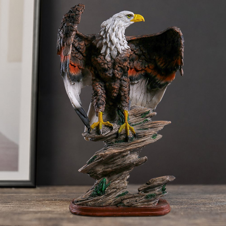 HMR - Bronze Resin Eagle Sculpture Statue with Rising Wings Animal Figurine Decor Ornament
