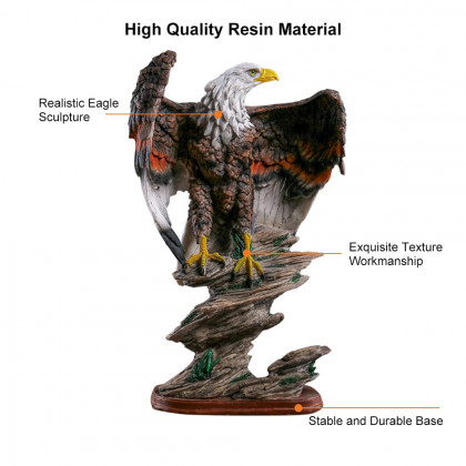 HMR - Bronze Resin Eagle Sculpture Statue with Rising Wings Animal Figurine Decor Ornament