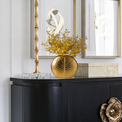 HMR - Bronze Gold Luxury Artificial Plants in Vase Creative Ceramic Vase Artificial Plants Set