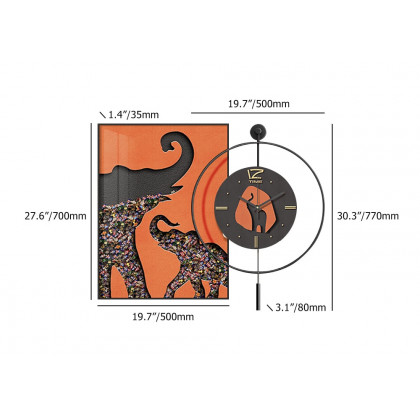 HMR - Goreal Round Wall Clock Orange Rectangle Elephant Building Blocks Decor Art Living Room
