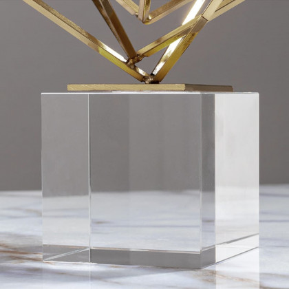 HMR - Modern Gold Metal 3D Geometry Ornament Figurine Sculpture Decor Art with Crystal Stand