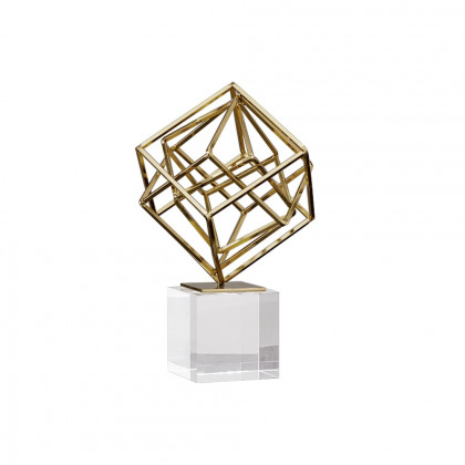 HMR - Modern Gold Metal 3D Geometry Ornament Figurine Sculpture Decor Art with Crystal Stand