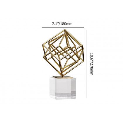 HMR - Modern Gold Metal 3D Geometry Ornament Figurine Sculpture Decor Art with Crystal Stand